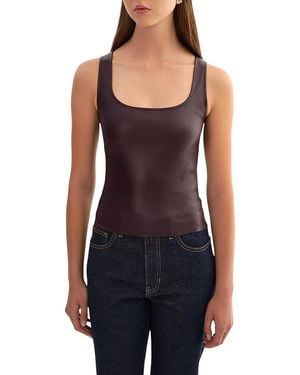 Lamarque Cesia Scoop Neck Fitted Leather Tank Top - Purple