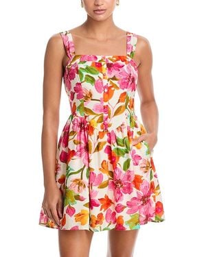 Aqua Floral Drop Waist Mini Dress - Red