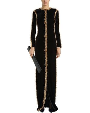 Balmain Long Velvet Dress With Embroidered Trim - Black