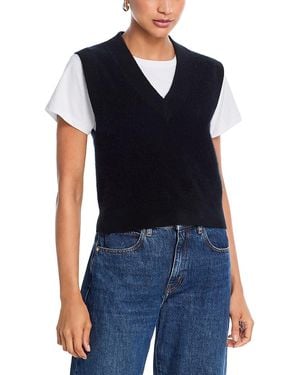 Aqua 100% Cashmere Super Brushed V Neck Sweater Vest - Blue