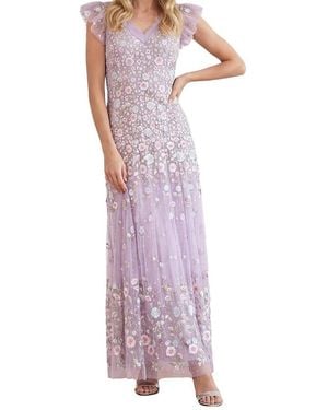 Needle & Thread Ethereal Blooms Short Sleeve Ankle Gown - Purple
