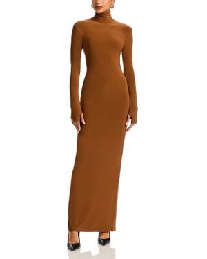 Norma Kamali Turtle Gown Long Sleeve Bodycon Dress - Brown