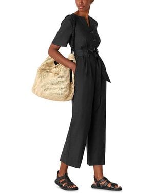 Whistles Fiona Linen Button Front Jumpsuit - Black