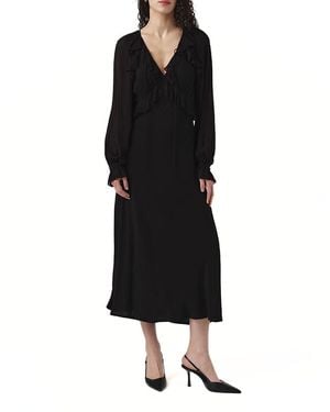 Ghost Naomi Long Sleeve Frill Midi Dress - Black