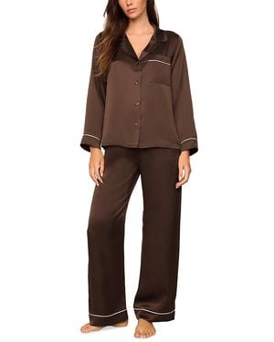 Eberjey Inez Washable Silk Long Pajama Set - Brown