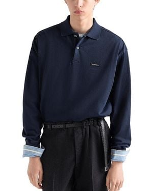 Prada Long-Sleeved Cotton Polo Shirt - Blue
