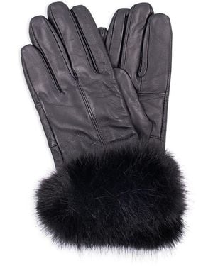 Surell Faux Fur Trim Leather Gloves - Blue