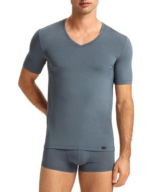 Hanro Natural Function Short Sleeve V Neck Tee - Blue