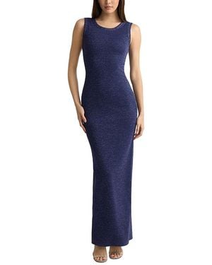 St. John Metallic Threaded Sleeveless Column Gown - Blue