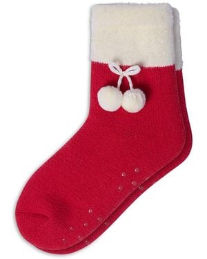 Hue Pompom Slipper Socks - Red