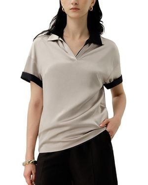 LILYSILK Washable Silk Charmeuse Polo Top - Multicolor