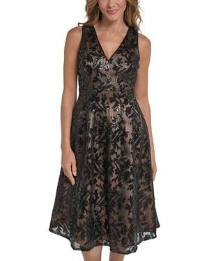 Eliza J Floral Sequin V Neck A Line Dress - Black