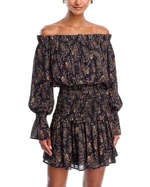 Aqua Off The Shoulder Smocked Mini Dress - Black