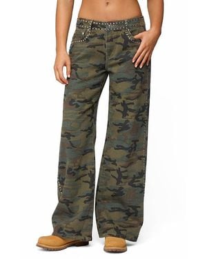Edikted Quincy Studded Low Rise Baggy Jeans - Green
