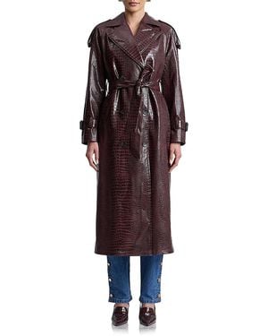 Avec Les Filles Faux Leather Belted Maxi Trench Coat - Red