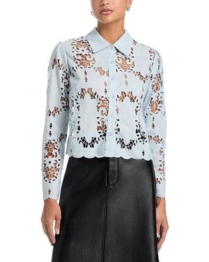 Aqua Lace Crop Long Sleeve Blouse - Blue