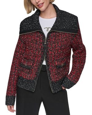 Sonia Rykiel Tweed Zip Front Sweater Jacket - Red