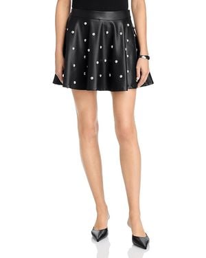 Aqua Faux Leather Studded Mini Skirt - Black