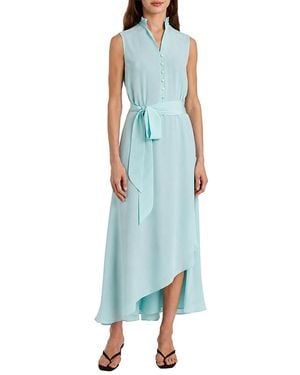 Santorelli Carson Silk Hi-Lo Ruffle Collar Midi Dress - Blue