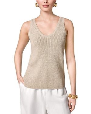 Donna Karan Scoop Neck Metallic Knit Tank - White