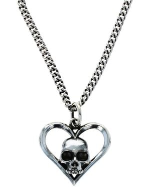 King Baby Studio Sterling High Roller Club Skull Cut Heart Suit Pendant Necklace - Metallic