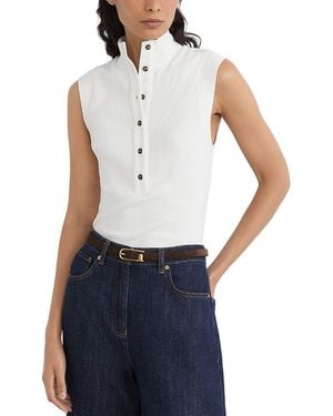Reiss Isla Stretch Cotton Funnel Neck Top - Blue