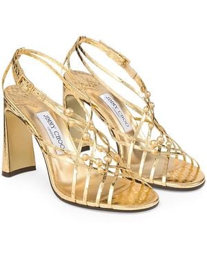 Jimmy Choo Felice 95 Embellished Metallic High Heel Sandals