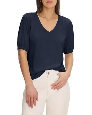 NIC+ZOE Elbow Sleeve V Neck Tee - Blue