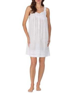 Eileen West Sleeveless Swiss Dot Chemise - White