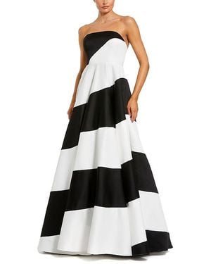 Mac Duggal Striped Satin Strapless Ballgown - White