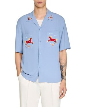 Sandro Embroidered Horse Loose Fit Shirt - Blue