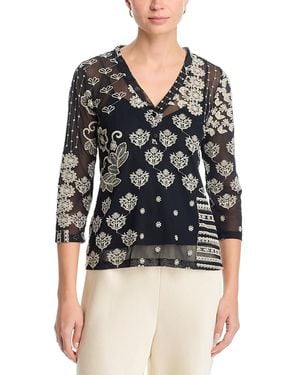 Johnny Was Wilma Three Quarter Sleeve Tee - Black