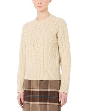 Weekend by Maxmara Wkdalben Wool Cable Knit Crewneck Sweater - Natural