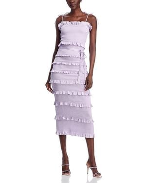 V. Chapman Lily Smocked Floral Print Ruffle Trim Midi Dress - Purple