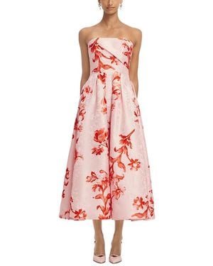 LEO LIN Lynn Jacquard Bustier Midi Dress - Red