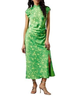 Warehouse Crinkle Satin Button Side Midi Dress - Green