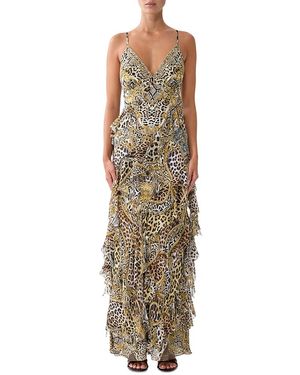 CAMILLA Asymmetric Ruffled Slip Dress - Metallic