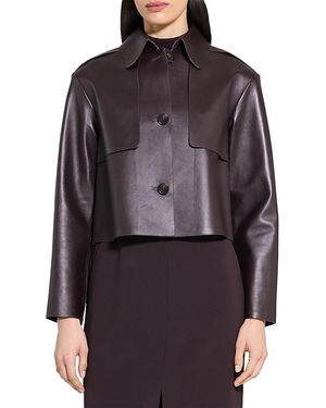 Theory Cropped Leather Trench Coat - Gray
