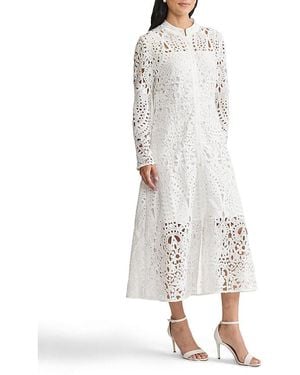 Ming Wang Fit-N-Flare Lined Laced Midi Dress - White