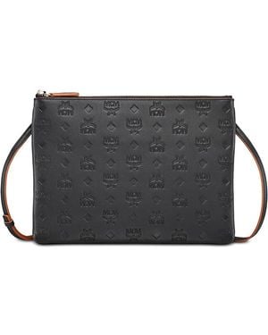 MCM Aren Logo Embossed Leather Pouch - Black