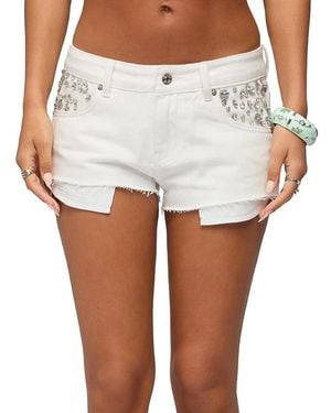 Edikted Gia Gem Low Rise Micro Denim Shorts - White