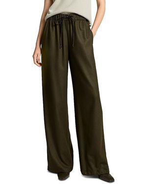 Vince Mid Rise Wool Blend Soft Flannel Drawstring Pants - Green