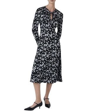 Ghost Ana Floral Satin Midi Dress - Black