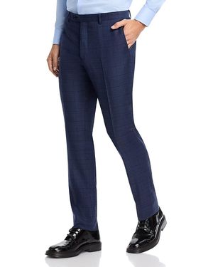 John Varvatos Tonal Plaid Slim Fit Suit Pants - Blue