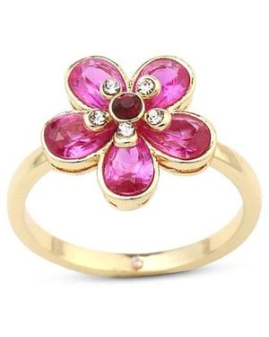 Aqua Cubic Zirconia Flower Cocktail Ring - Pink