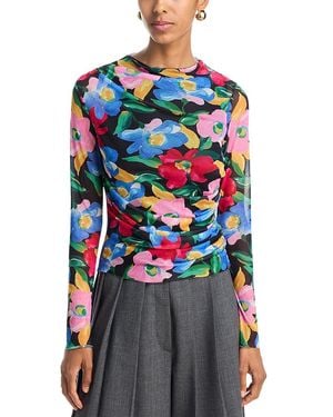 Aqua Floral Mesh Long Sleeve Top - Multicolor