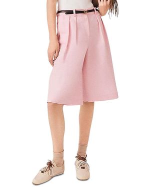 Maje Pleated Linen Blend Bermuda Shorts - Pink