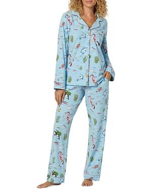 Bedhead Santa's Night Out Cotton Stretch Knit Pajama Set - Blue