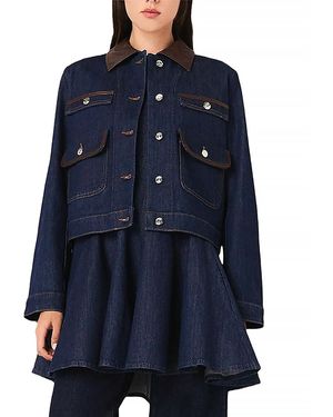 Maje Denim Jacket With Faux Leather - Blue