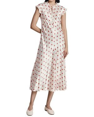 Ghost Cicely Polka Dot Satin Midi Dress - Natural